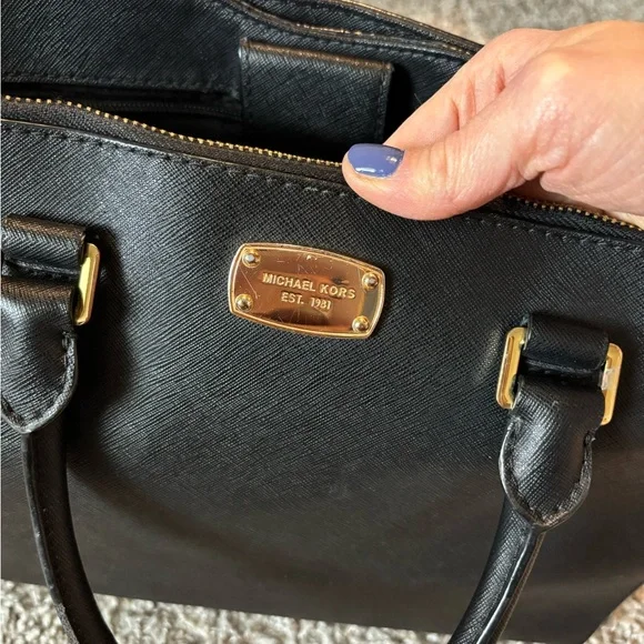 Michael Kors Black Satchel Purse Handbag with Gold Accents Tote Medium Classic - Picture 2 of 9